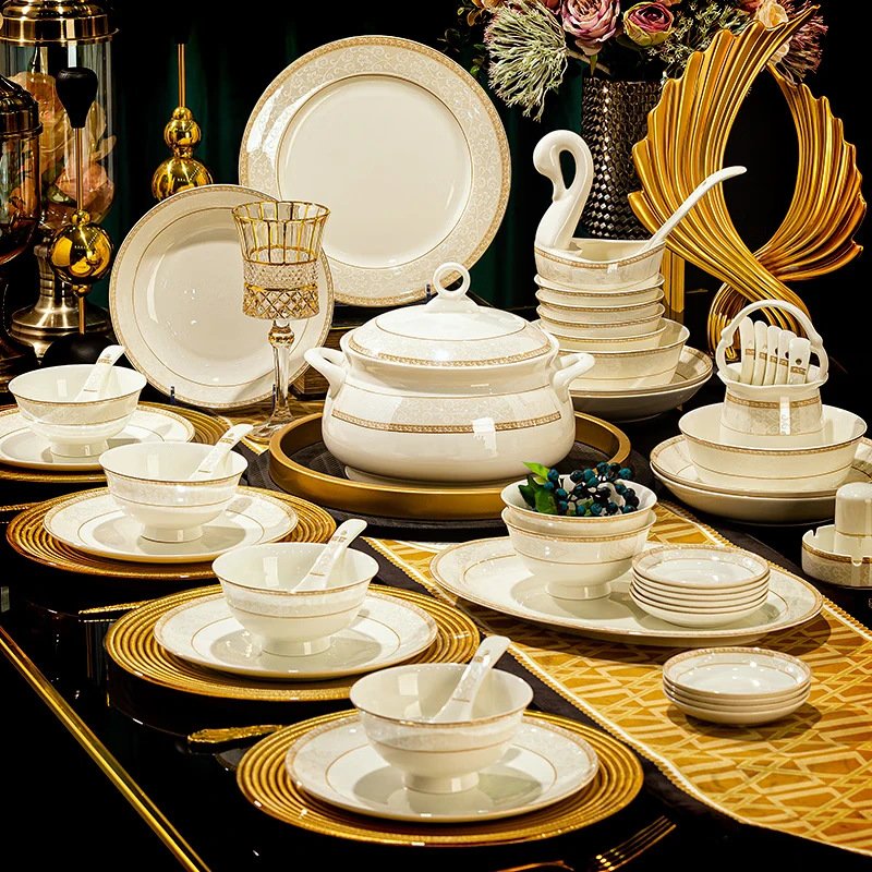 European high-end bone china bowl and plate combination modern light luxury high aesthetic tableware set