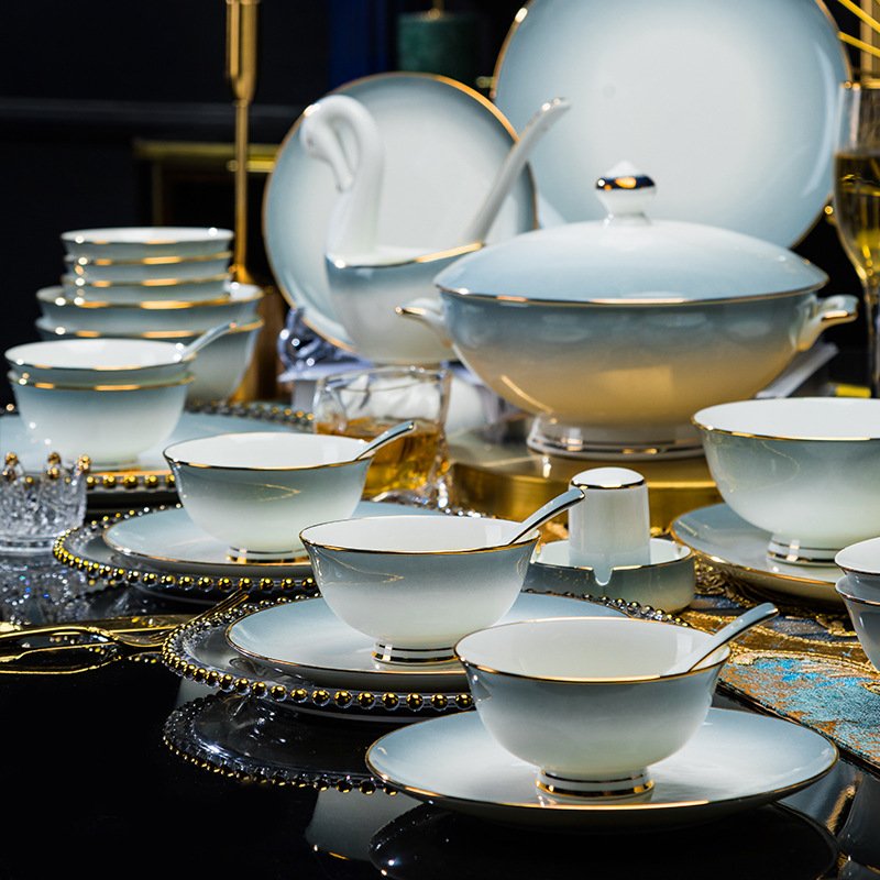 Customized modern minimalist and high-end bone china bowl and dish set tableware for processing