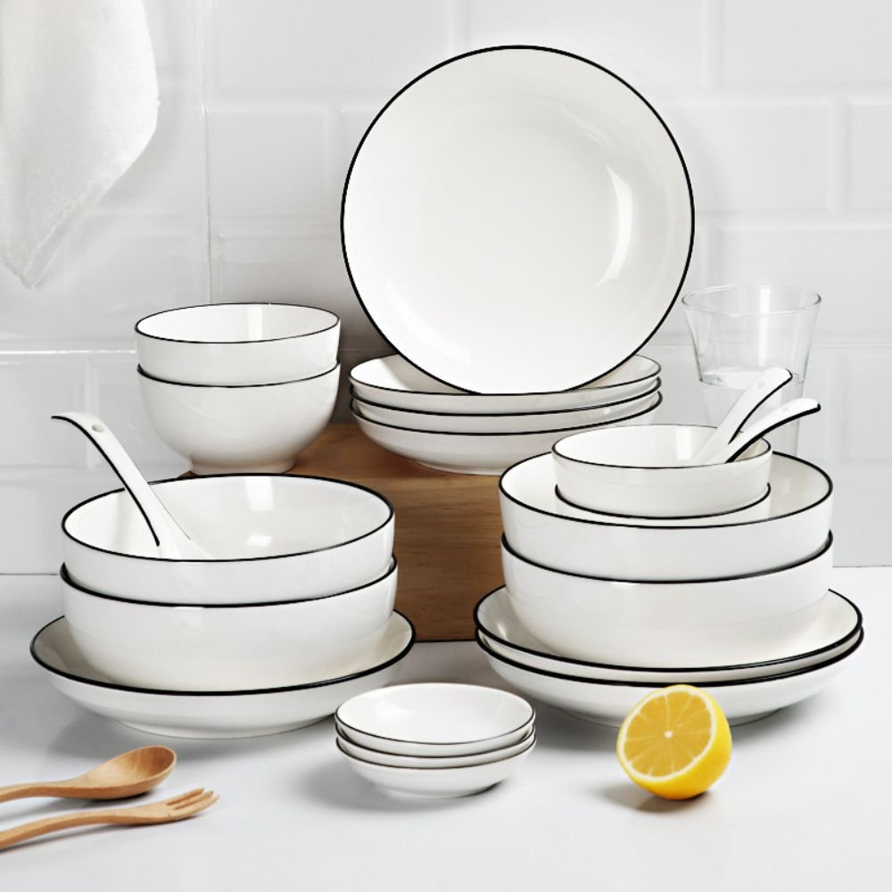 Bone china tableware high-end gold edged bowl set