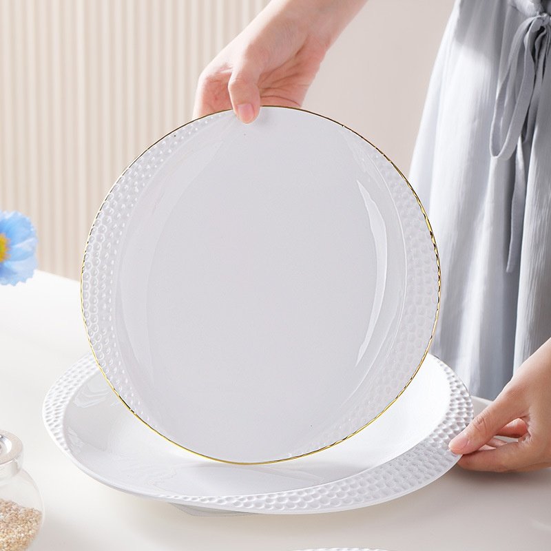 Modern White Ceramic Flat Plate for Pasta French Western Food Dessert Tableware Home Party Use Creative Commercial Design